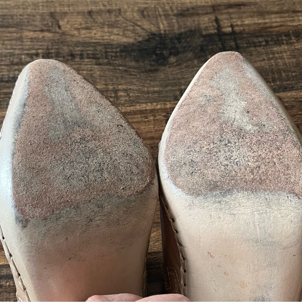 Frye Phoenix Light Tan Leather Slip On Mule Clog with Stacked Heel Size 5.5M - Picture 11 of 14
